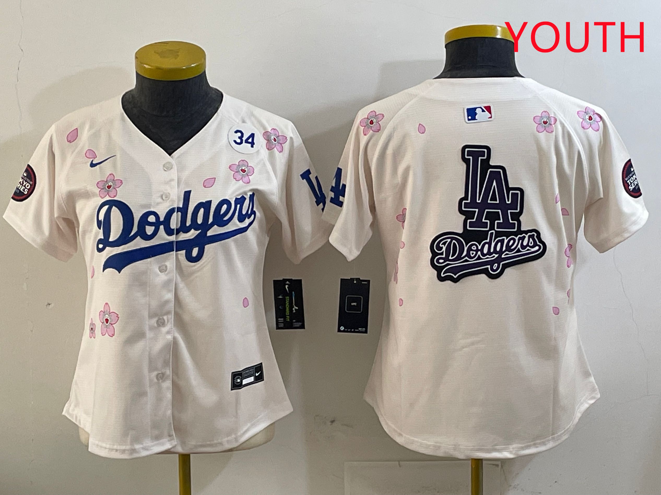 Youth Los Angeles Dodgers Blank Cream Sakura Edition 2025 Nike MLB Jersey style 23